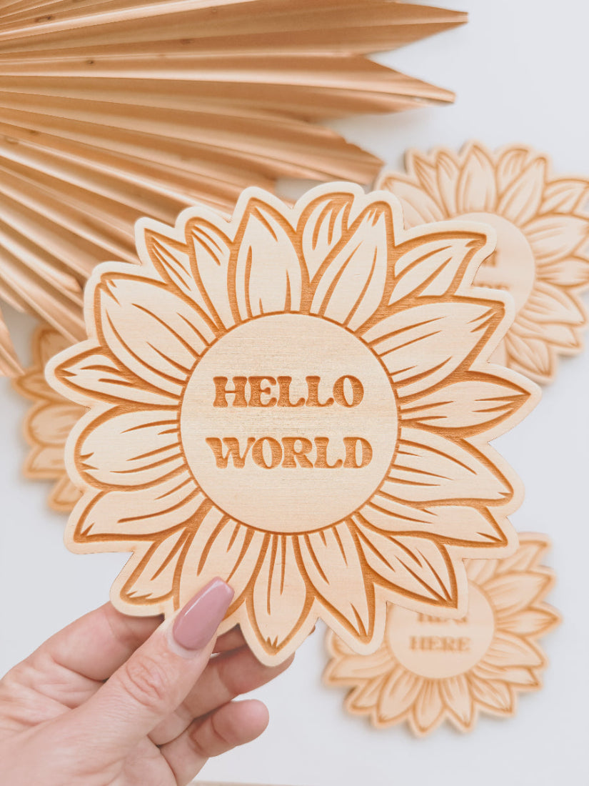 SUNFLOWER BIRTH ANNOUNCEMENT DISC | Engraved Plywood