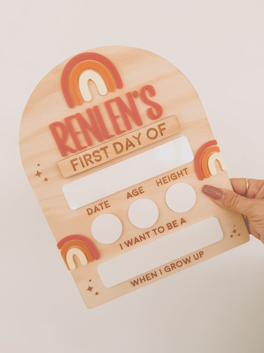 MY FIRST/LAST DAY OF SCHOOL BOARD | RAINBOW | Personalised | Plywood & Acrylic
