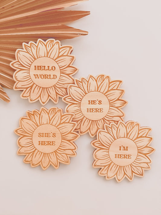 SUNFLOWER BIRTH ANNOUNCEMENT DISC | Engraved Plywood