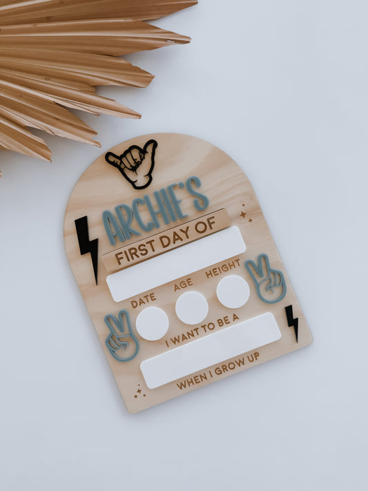 MY FIRST/LAST DAY OF SCHOOL BOARD | SHAKA | LIGHTNING | PEACE | Personalised | Plywood & Acrylic
