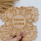 SUNFLOWER NAME BIRTH ANNOUNCEMENT DISC | Personalised | Engraved Plywood