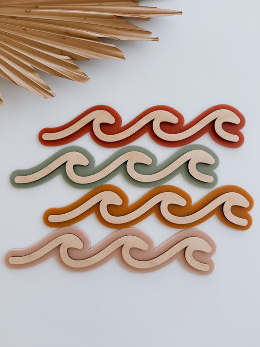 WAVES | SET OF 3 | Retro Coastal Wall Shape | Plywood & Acrylic