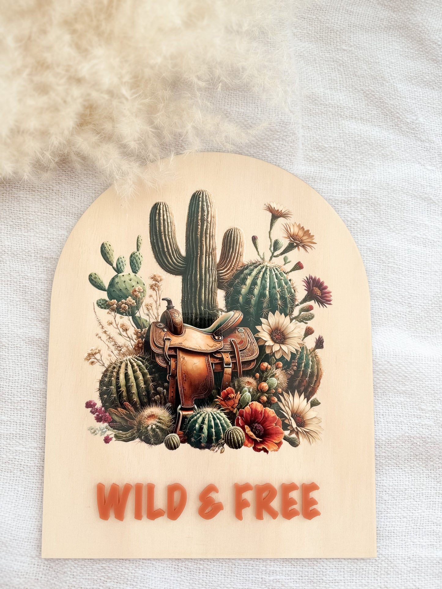 COUNTRY CACTUS SIGN | Saddle | Acrylic & Plywood | UV Print