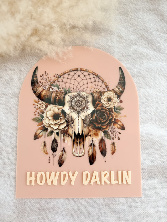 COUNTRY WESTERN FLOWER SKULL SIGN | Acrylic & Plywood | UV Print