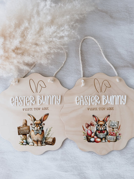 EASTER BUNNY PLEASE STOP HERE SIGN | Acrylic & Plywood | UV Print