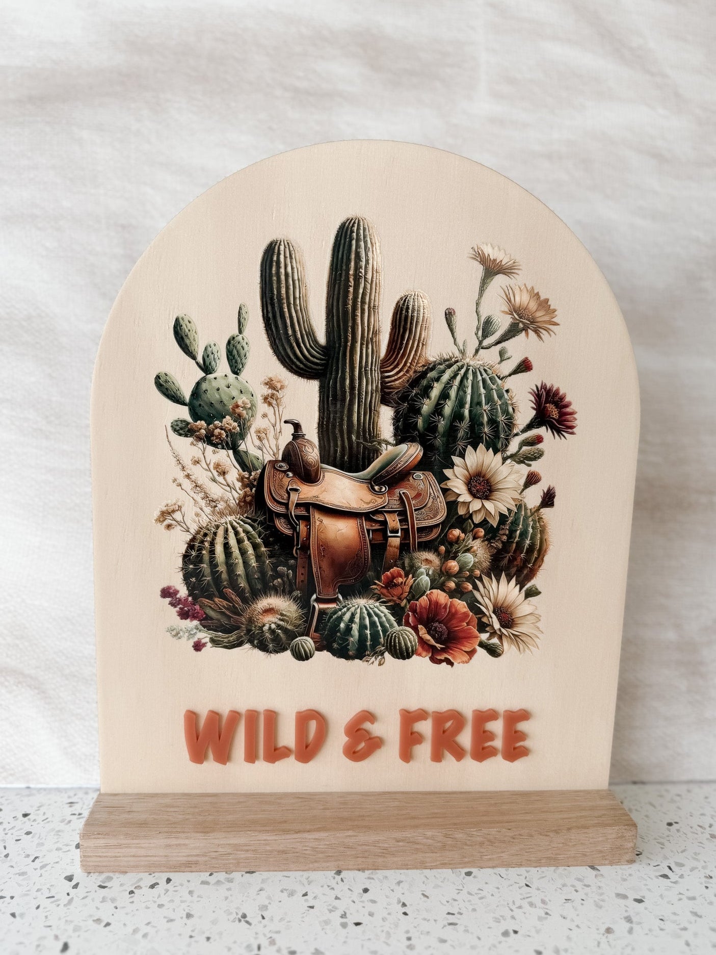 COUNTRY CACTUS SIGN | Saddle | Acrylic & Plywood | UV Print